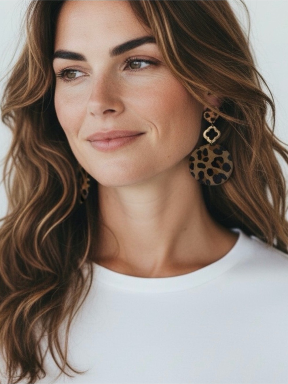 Leopard Print Drop Earrings - Brown Gold Accent